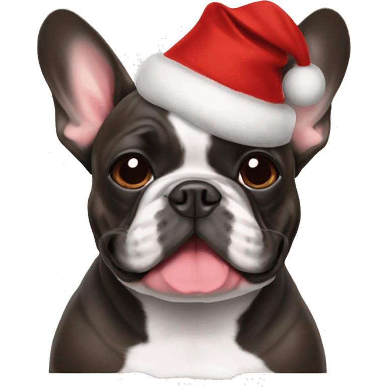 Brindle French bulldog with christmas hat emoji