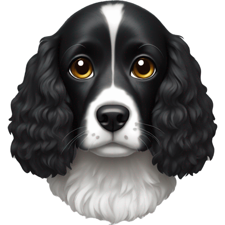 Small black spaniel black fur on face with white on chest emoji