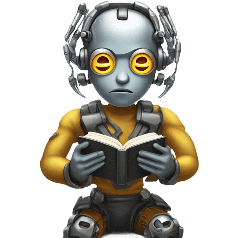 Cool cyborg reading book emoji