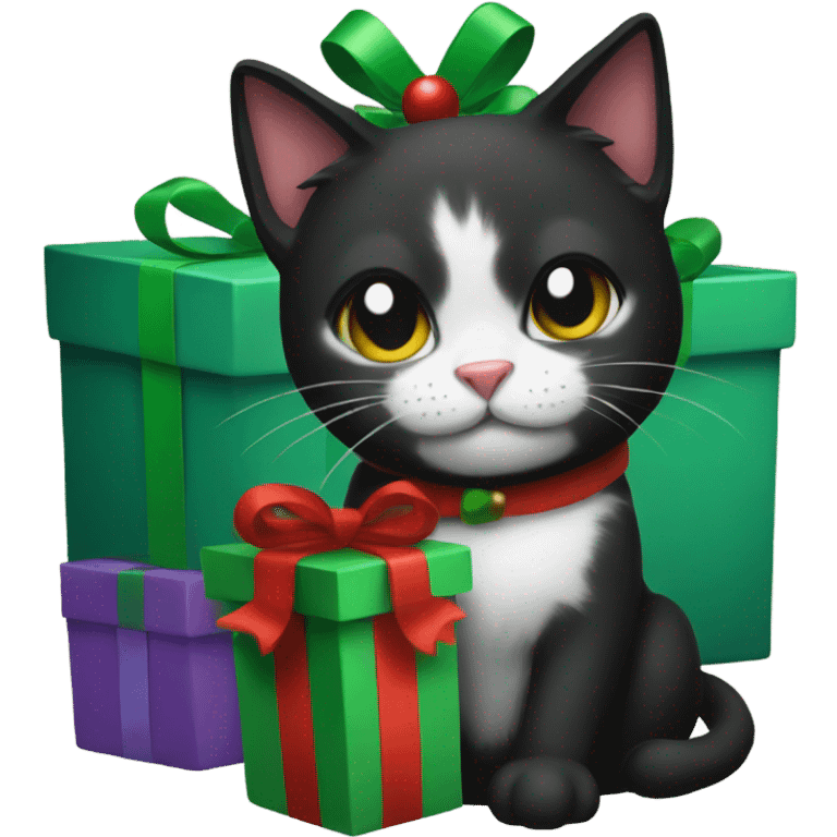 Black cat Christmas present emoji