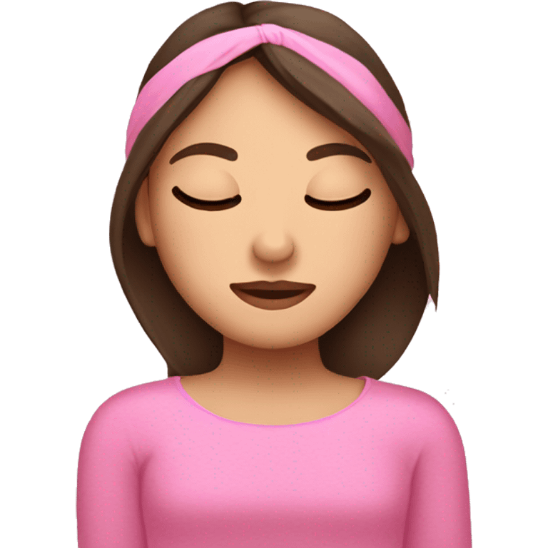 A brunette girl sleeping and wearing a pink sleep mask  emoji