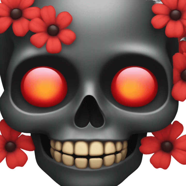 black skull with red flowers emoji