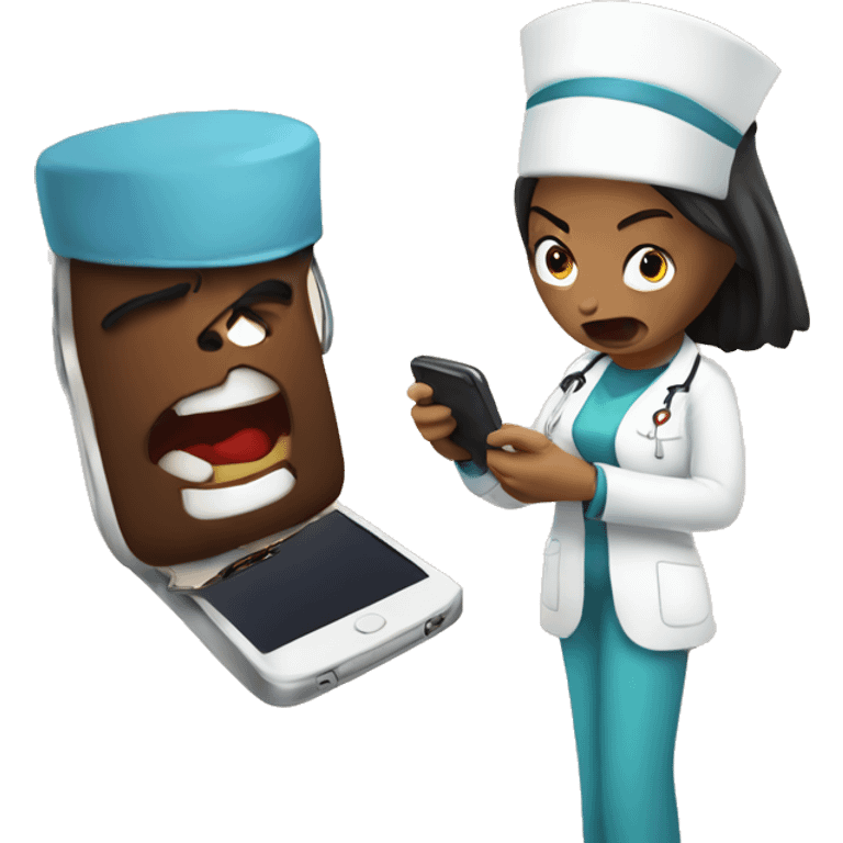 Angry person on phone talking to nice nurse  emoji