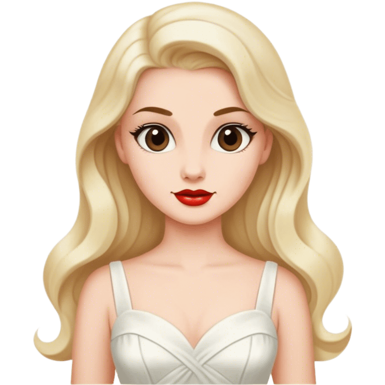 Beautiful woman in 1950’s woman fashion look, white dress, long hair emoji