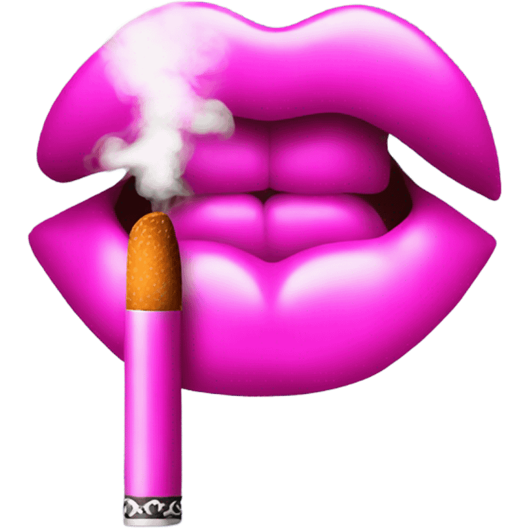 Neon pink lips are blowing smoke, and a cigarette is in her mouth emoji