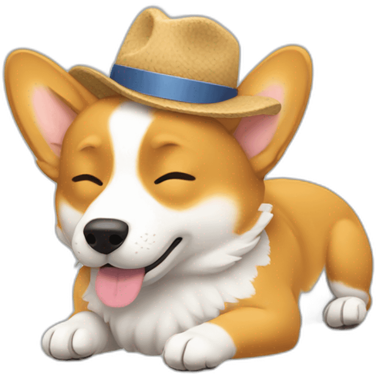 sleeping corgi lying down with hat emoji