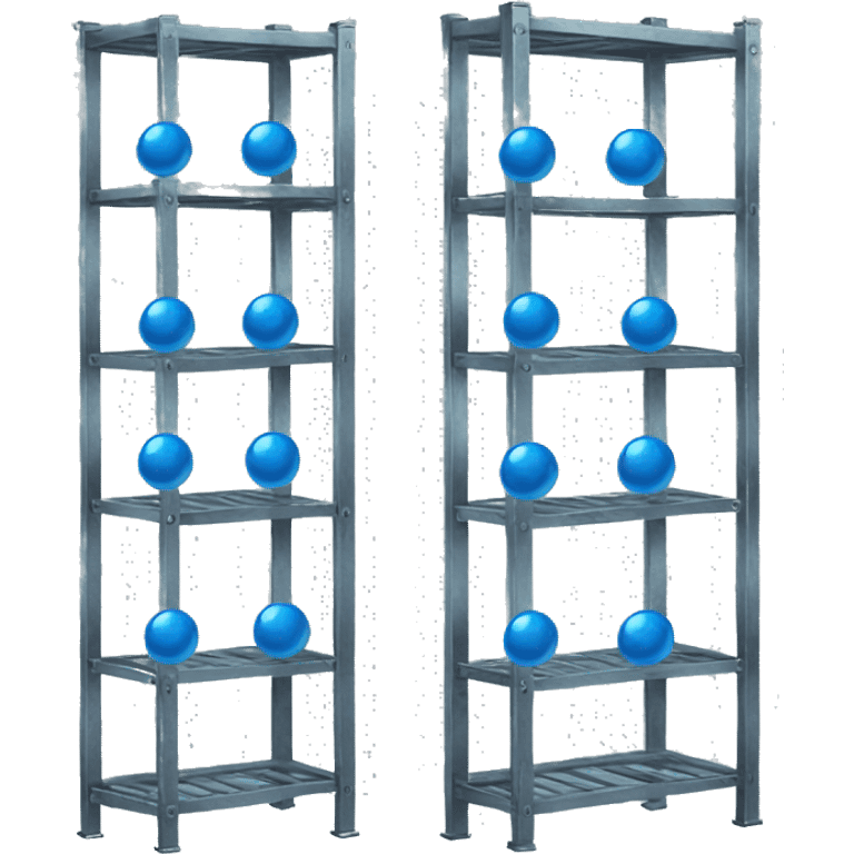 tall metal shelves with many blue orb prophecies emoji