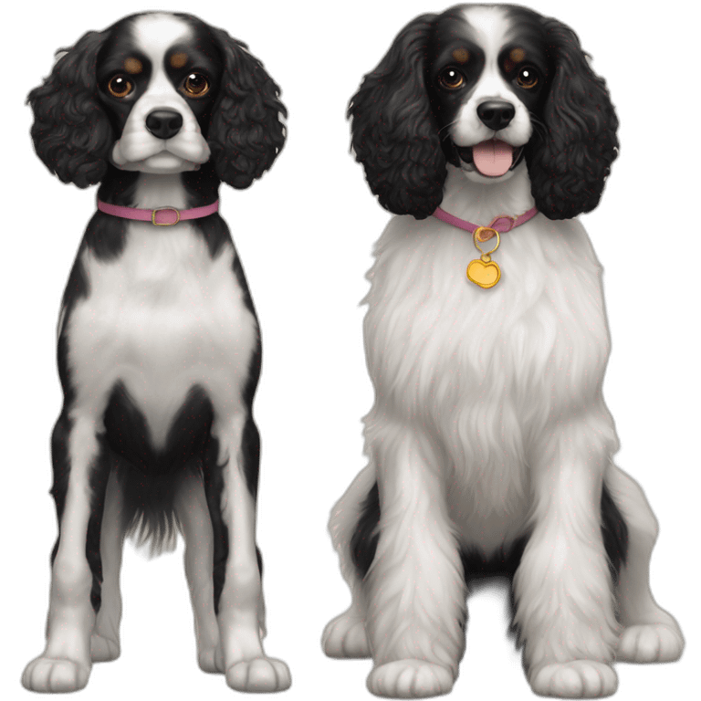 cavalier king charles spaniel and black poodle together as friends emoji