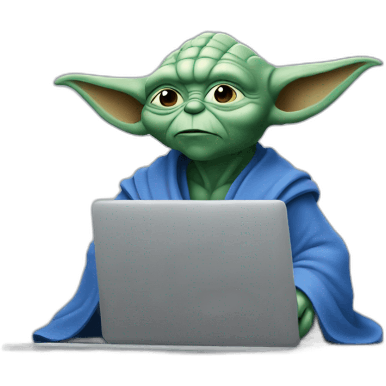 Blue yoda siiting at laptop emoji