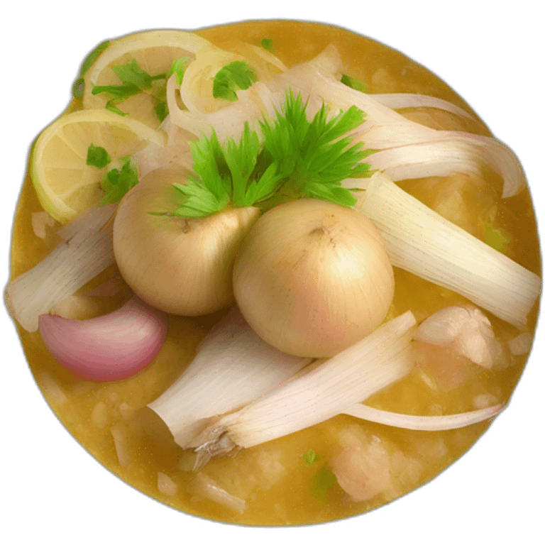 encebollado dish from ecuador with onions, albacore and yucca emoji