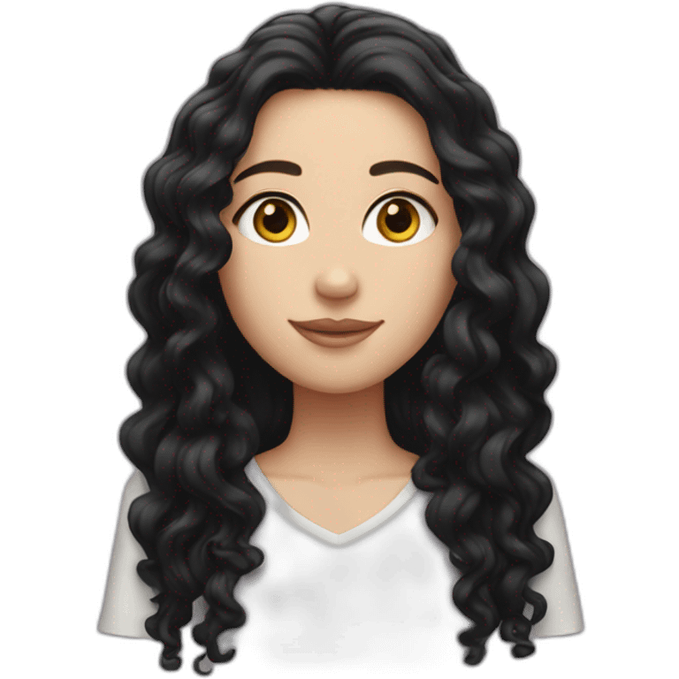 White Girl with long curly black hair emoji