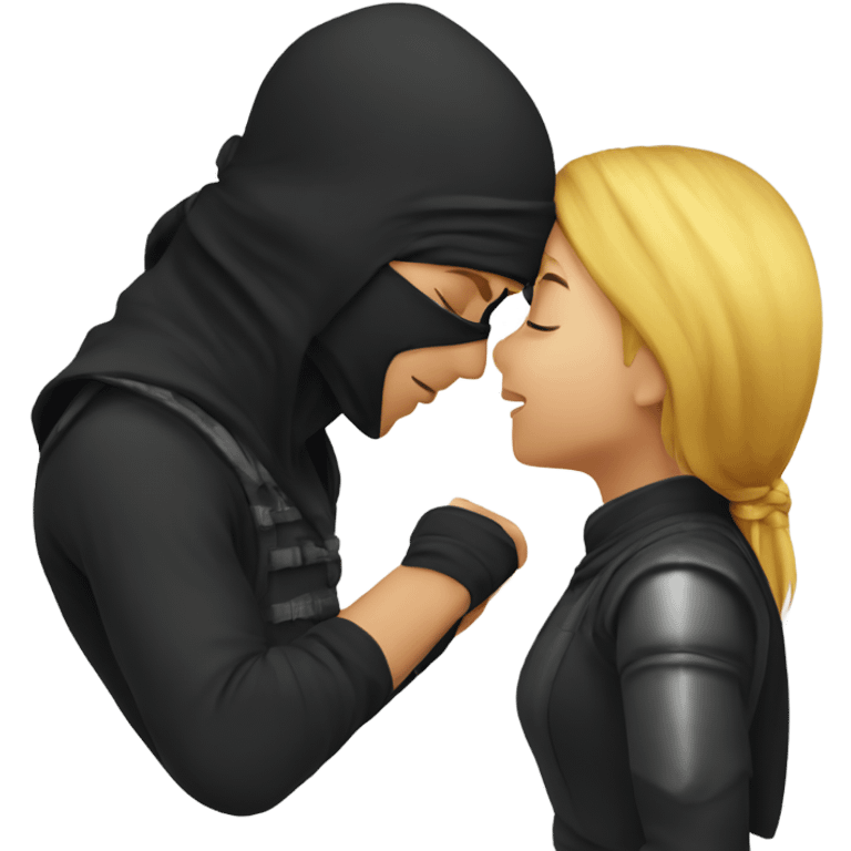 a ninja kissing another ninja girl emoji