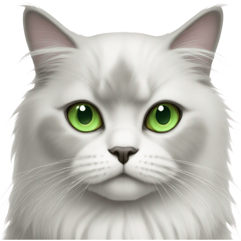 White and gray Persian cat with green eyes emoji