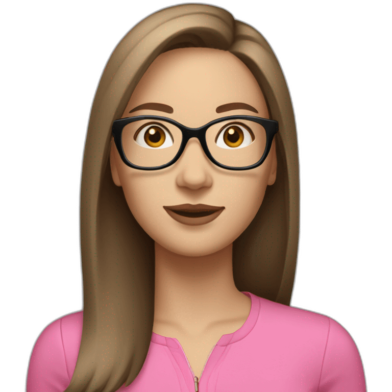 White Woman with a medium straight brown hair plus glasses and pink coach emoji