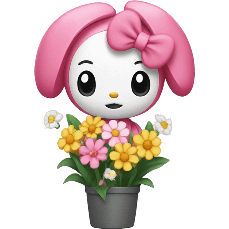 My melody having a bunch of flowers emoji