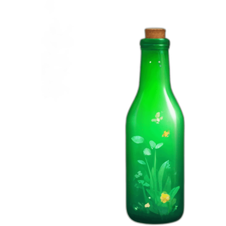 Green bottle with plants and nature and sparkles around it  emoji