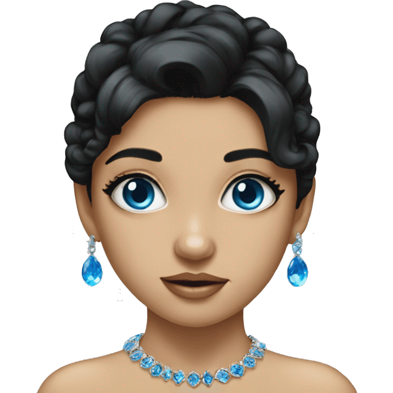 portrait of black haired and blue eyes girl with jewelry  emoji