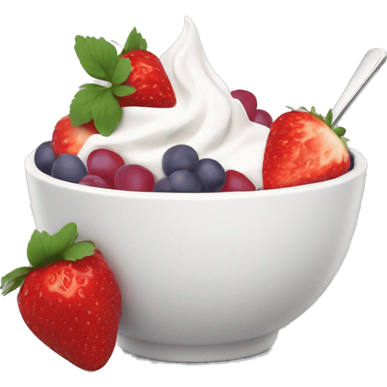 fruit yogurt bowl with strawberries and grapes emoji