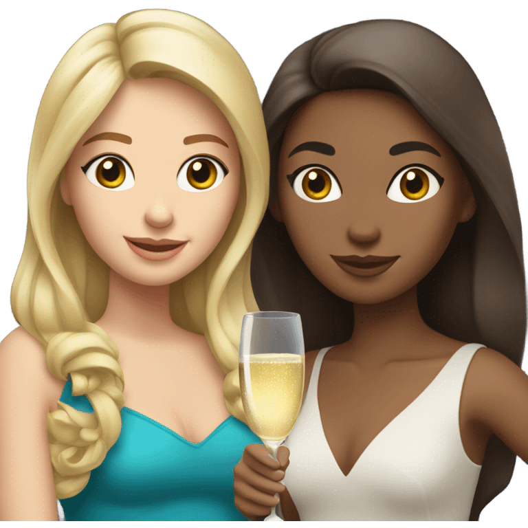 two caucasian brunette girls champagne emoji