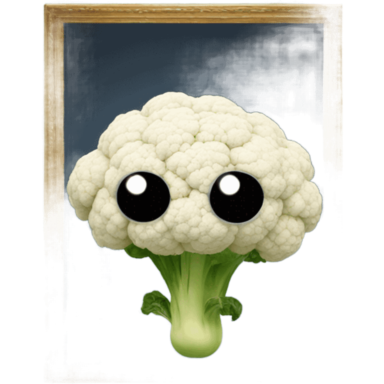 cauliflower looks into the mirror with big eyes emoji