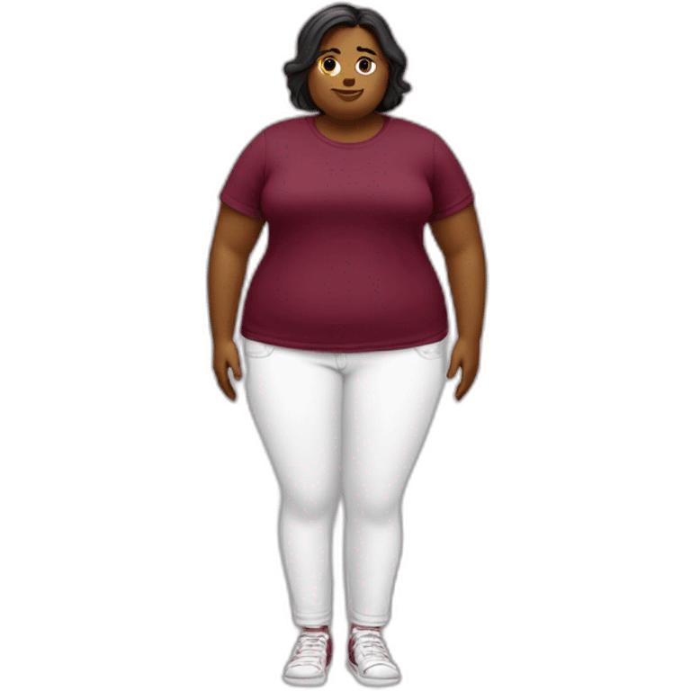 Fat girl with burgandy t-shirt and white jeans emoji