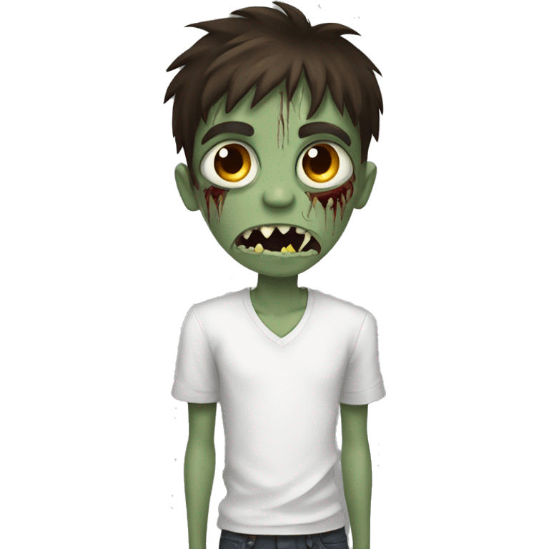 boy zombie teen with scared expression and dark brown hair and white slim shirt emoji