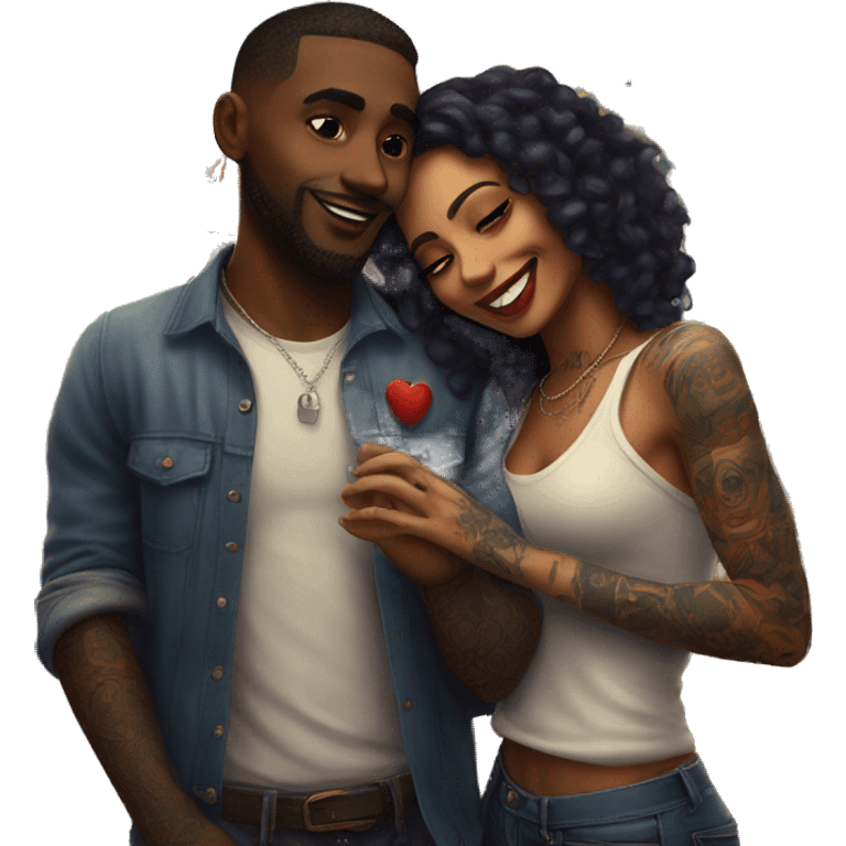 Romantic carnival date for beautiful tattooed couple emoji