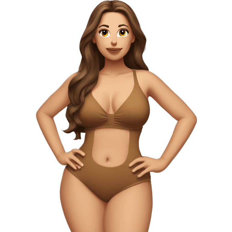 Slim-Thicc caucasian woman long brown hair swimsuit posing  emoji