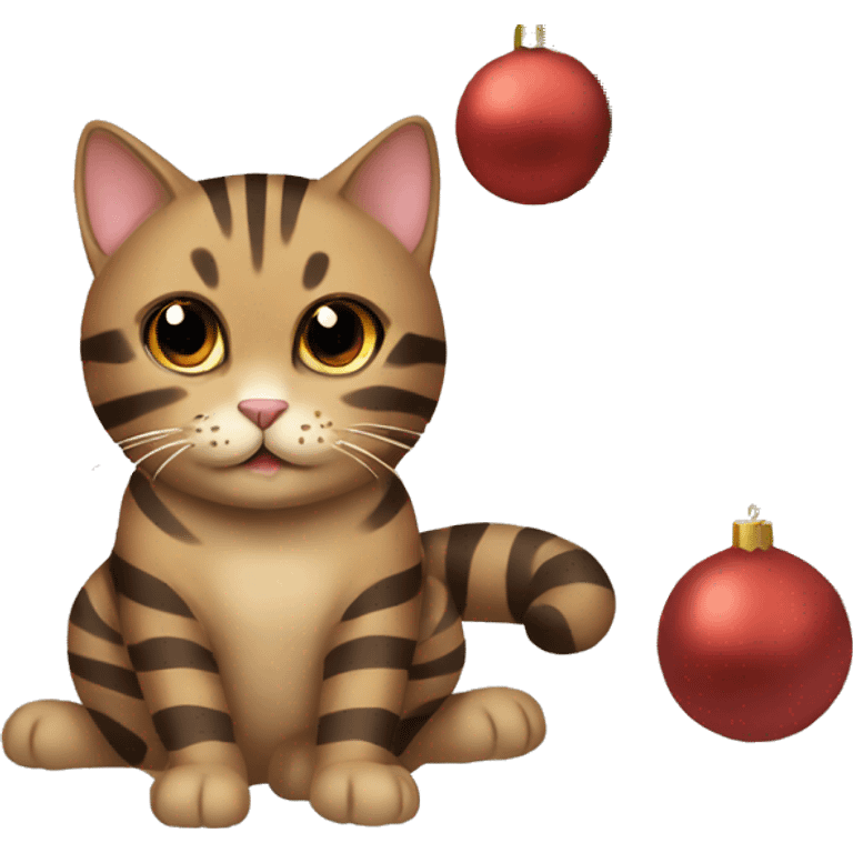 Brown striped cat sitting under a Christmas tree  emoji