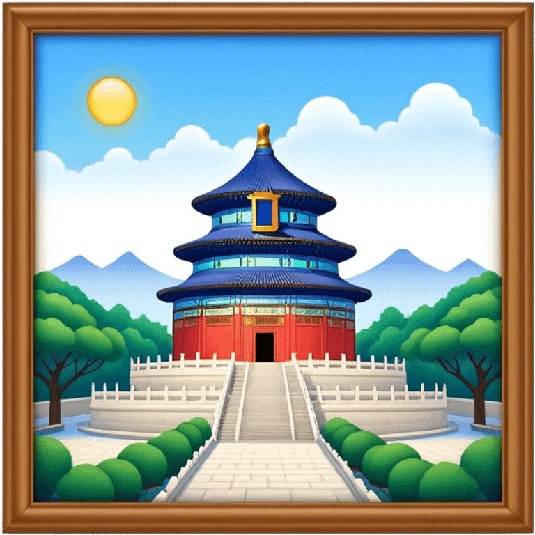 Cinematic Realistic Temple of Heaven Landmark Emoji, depicted with expansive historic architecture set in lush gardens rendered with lifelike detail and serene lighting. emoji