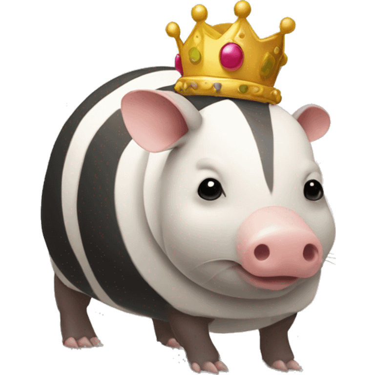 Black and white piebald chubby round armadillo pig panda centipede armadillo wearing a crown emoji