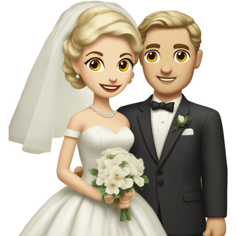 1950s caucasian bride and caucasian groom emoji