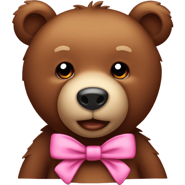 cute brown bear with pink bow in ear emoji