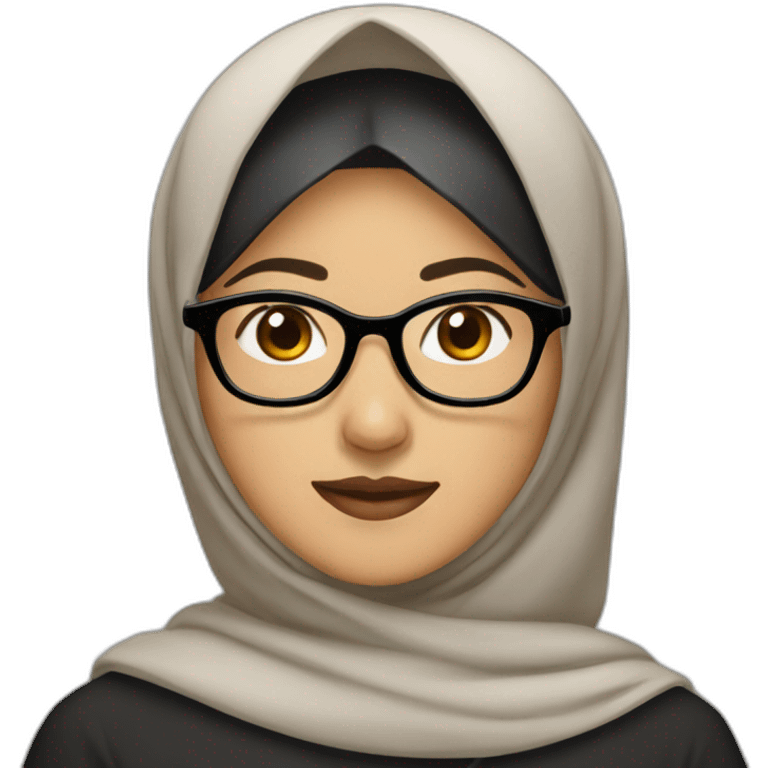 asian woman wearing brown hijab, black shirt, and rounded glasses emoji