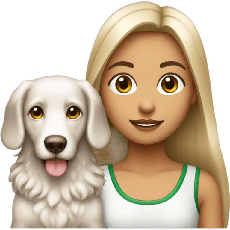  menina criança pele branca cabelo castanho olho verde e com um cachorro pequeno emoji