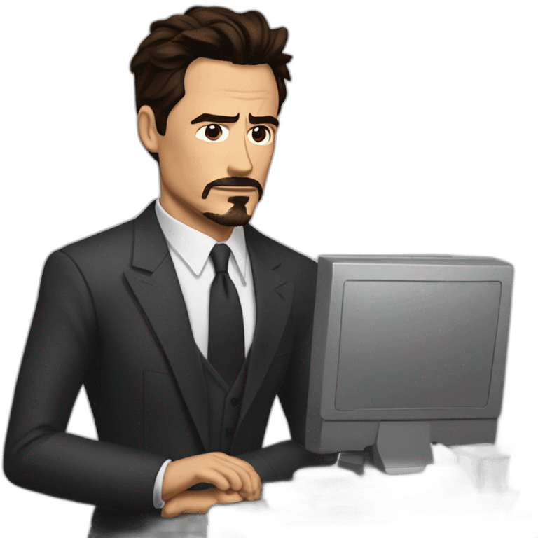 tony stark con una computadora emoji