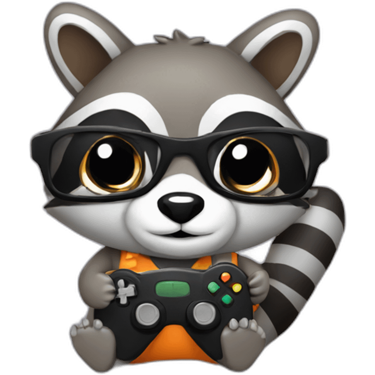 a raccoon holding a gamepad emoji