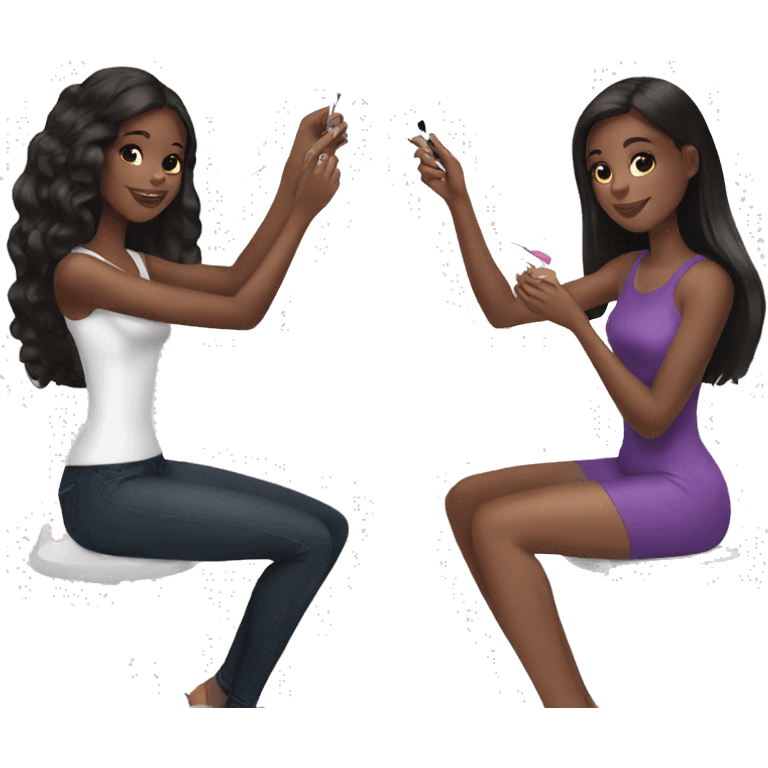 Black girl and white girl get their nails done together  emoji