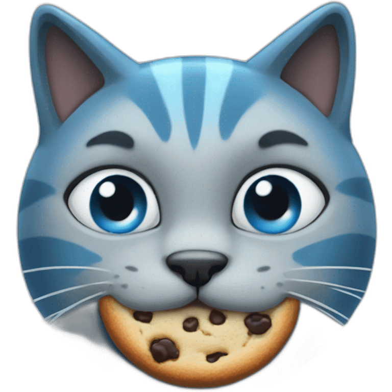 blue cat with a eat cookies emoji