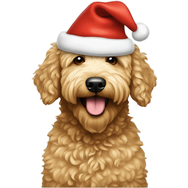 Golden doodle with a Santa hat emoji