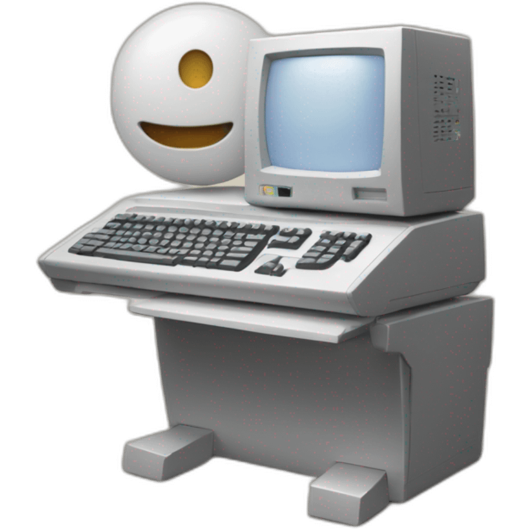 Anthropomorphic computer with arms and legs doing something random emoji