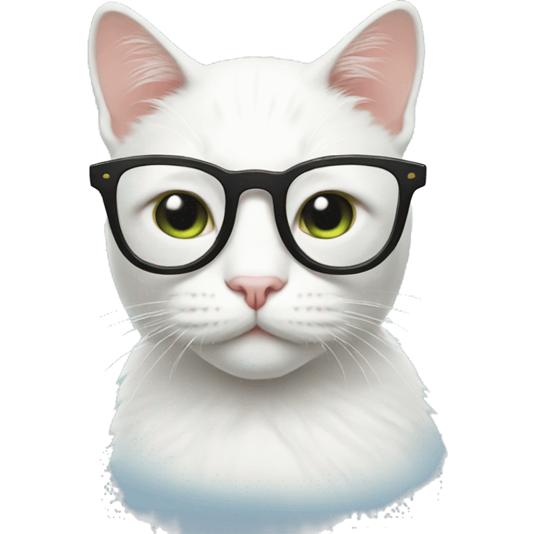 white cat with glasses on the grass emoji