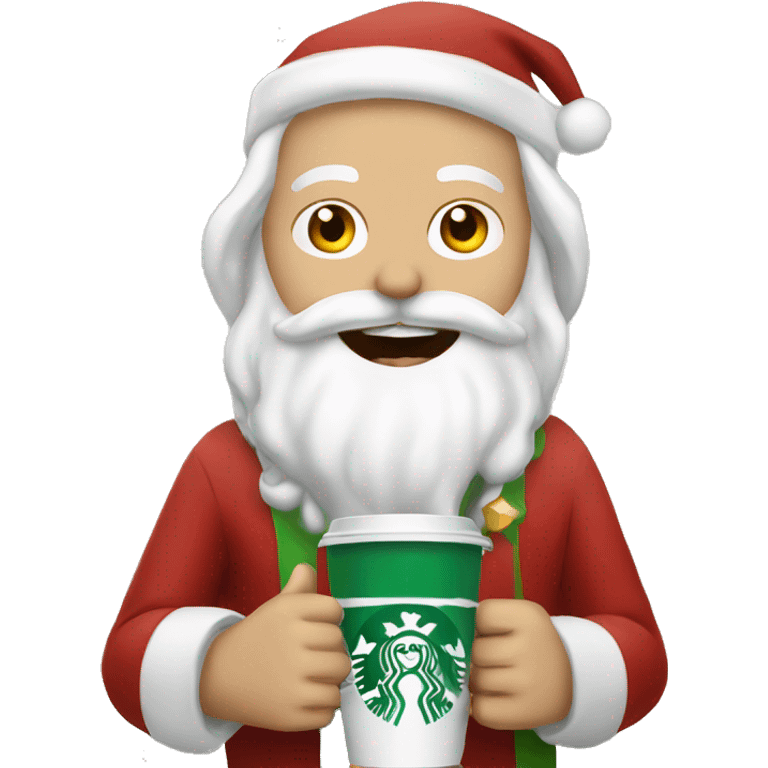 Caucasian Santa drinking Starbucks    emoji