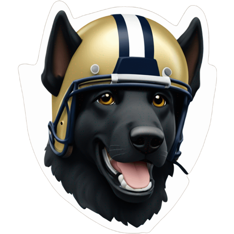 Black German shepherd wearing a notre dame football helmet  emoji