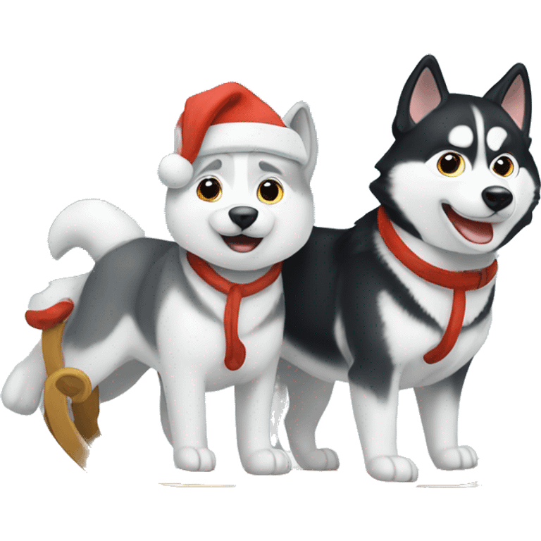 White Christmas sled with huskies emoji