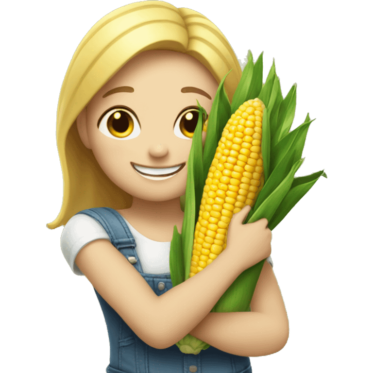 Happy white girl hugging corn emoji