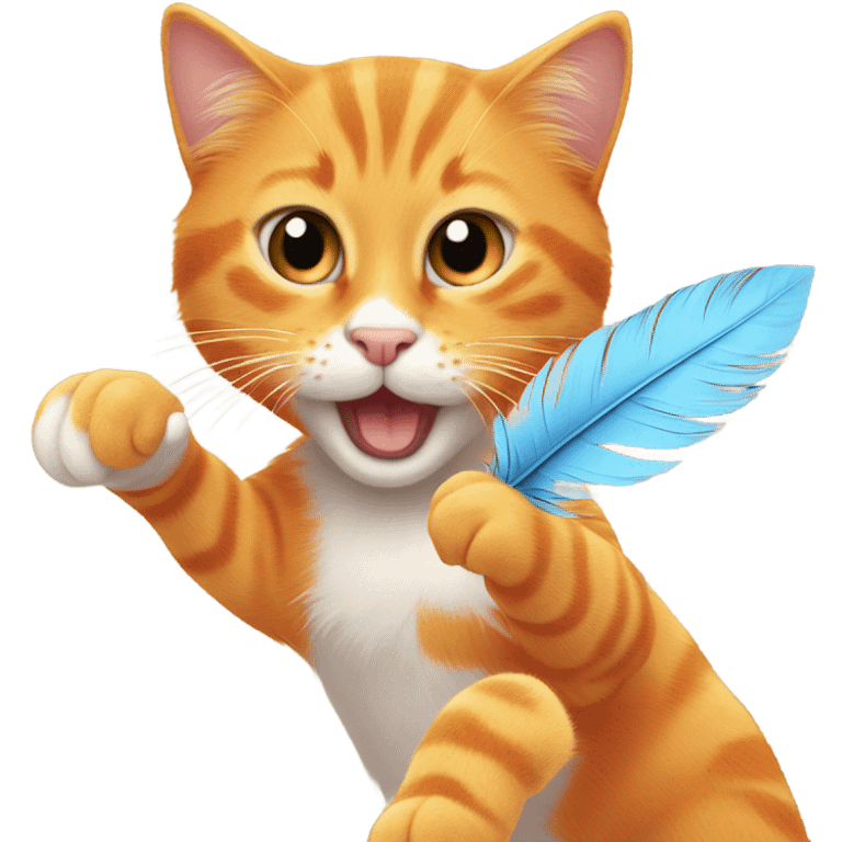 Orange Cat playing with a feather  emoji