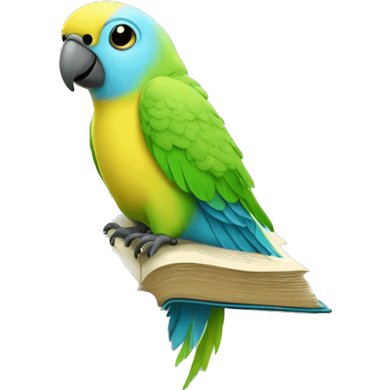 parakeet with giant book emoji