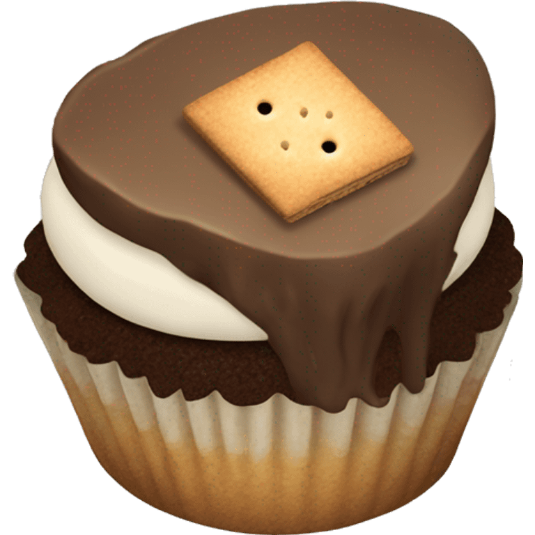 S’mores cupcake with chocolate and graham cracker emoji