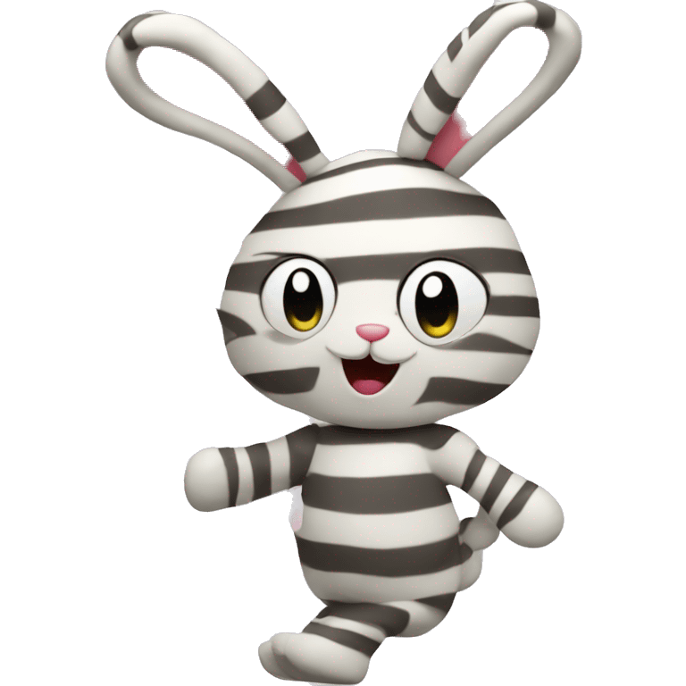 A plush bunny is dancing a stripey emoji